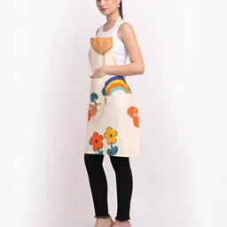 Arrabi Cream Coloured & Orange Coloured Printed Cotton Aprons With 2 Patch Pockets image 3