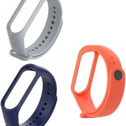 Like Star Soft Silicon Replacement Brand Strap For Mi Band 3 & 4 _ Pack of 3 (orange,navy blue,grey) Smart Band Strap-image-97