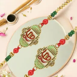 MEIRA JEWELLERY Set Of 2 Stones Studded & Beaded Thread Rakhis With Rholi & Chawal-53