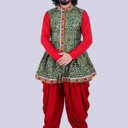 AGLARE Men Bandhani Printed Regular Mirror Work Kurta with Dhoti Pants-picture-15