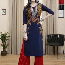 HERE&NOW Selection Of 3 Ethnic Motifs Printed Round Neck Straight Kurtas-image-20
