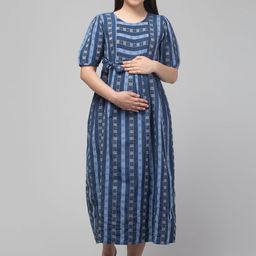 Zuvino Puff Sleeve Maternity Fit & Flare Midi Dress-image-63
