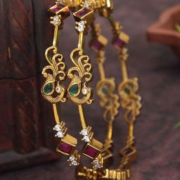 SGA FASHIO Set Of 2 Gold-Plated AD Studded Bangles-image-34