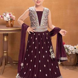 Lagorii Girls Floral Embroidered Sequinned Ready to Wear Lehenga & Blouse With Dupatta-12
