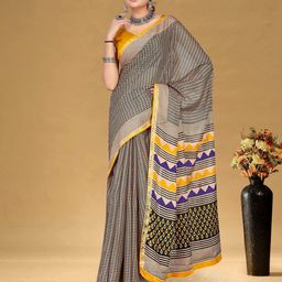 PEENGAX Checked Pure Cotton Bagru Saree-image-79