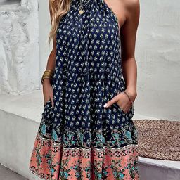 StyleCast Floral Printed Halter Neck Fit & Flare Dress-image-62