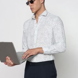 SHOWOFFFF Comfort Slim Fit Geometric Printed Cotton Formal Shirt-image-7