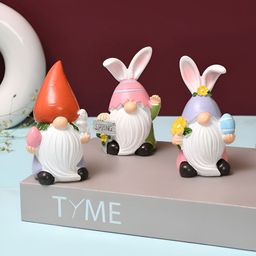 TAYHAA White & PInk 3 Pieces Easter-Themed Gnome Figurine Showpiece-7