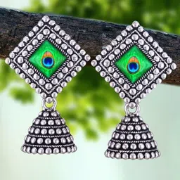 DIVASTRI Peacock Shaped Jhumkas Earrings-image-86