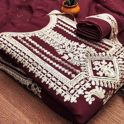 SHADOW & SAINING Embroidered Silk Georgette Unstitched Dress Material-picture-48
