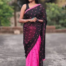 Moda Rapido Polka Dots Printed Poly Georgette Saree-picture-48
