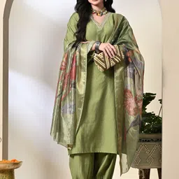 KALINI V-Neck Zari Straight Kurta with Salwar & Dupatta-image-19