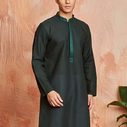 VASTRAMAY Geometric Woven Design Mandarin Collar Cotton Jacquard Straight Kurta-image-74