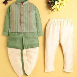 BAESD Boys Mandarin Collar Sequinned Straight Kurta With Dhoti Pants Pyjama & Nehru Jacket-10