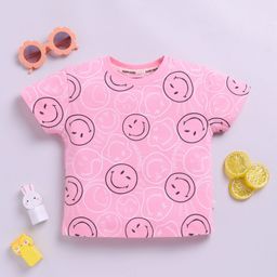 Happy Faces Girls Smiley Printed Pure Cotton T-shirt-image-15