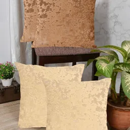 IVAZA Brown & Beige Set of 4 Velvet Square Cushion Covers-9