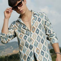 Campus Sutra Men Classic Printed Nomadic Lozenge Shirt-image-18
