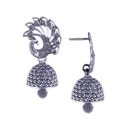 MEENAZ Set Of 4 Silver-Plated Peacock Shaped Oxidised Jhumkas image 4
