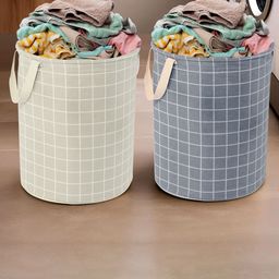 Aura 2Pcs Grey & White Checked Cotton Foldable Laundry Bags - 60 L Each-13