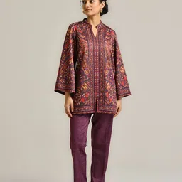 Rustorange Paisley Printed Mandarin Collar Long Sleeves Pure Wool Top With Trouser-image-87