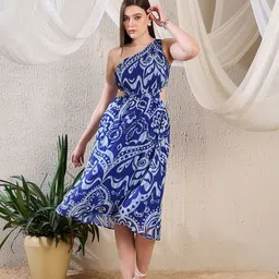 ZYNG Women Ethnic Motifs Printed One Shoulder Fit & Flare Midi Dress-picture-1