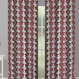 Aura Maroon & Brown Set of 4 Floral Long Door Curtain-image-61
