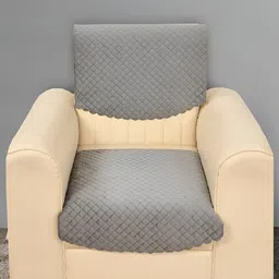 Bajo's Grey Solid Velvet 2 Piece Sofa Cover-image-23