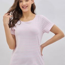 Clovia Cotton Striped Round Neck Lounge Tshirts-image-23