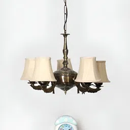 Devansh Off White Round cotton shade with Antique Golden Chandelier Metal Ceiling Lamp-picture-19