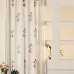 Peepul Tree Teal & Cream-Coloured Floral Sheer Window-9