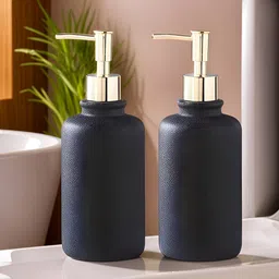 UMAI Black & Gold-Toned 2 piece Solid Ceramic Soap Dispenser-58