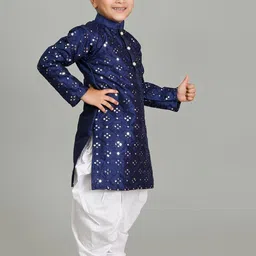 NFC CREATION Boys Embroidered Regular Mirror Work Dupion Silk Kurta with Patiala image 3