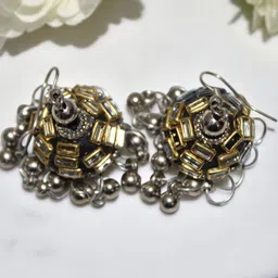 Jolly Faces Artificial Stones And Beaded Contemporary Oxidised Jhumkas-image-32