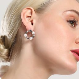 SOHI Set Of 2 Silver-Plated Beaded Evil-Eye-Loop Studs & Drop Earrings image 5