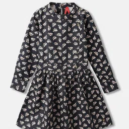 Blue Giraffe Girl's Floral Printed Fit - Flare  Dress-image-5