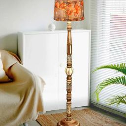 homesake Royal Carving Wooden Floor Lamp with Antique White Finish and Fabric Meadow Shade-picture-30