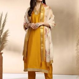 moda rapido Ethnic Motifs Mustard Embroidery Silk Blande Kurta ,Trouser,Duptta-picture-39