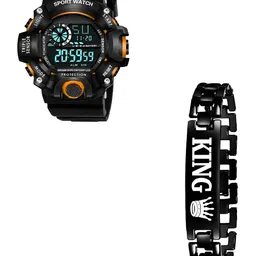 Hala Men Aluminium Dial & Straps Digital Watch SSA Orange & King Bracelet-10