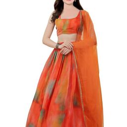 F Plus Fashion Girls Orange Net Semi-Stitched Lehenga Choli-image-90