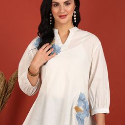 FUBAR Women Floral Printed Mandarin Collar Pure Cotton Top-picture-37