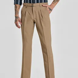 Snitch Men Beige Mid-Rise Slim Fit Formal Trouser-image-94