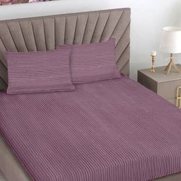 Myntra Elegant Homes Pink Striped Woollen 300TC Fitted Double King Bedsheet Set-2.5mX2.25m-picture-2
