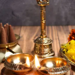 The Spiritual Living Set Of 2 Beige Brass Pooja Diyas-16