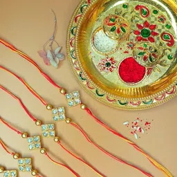 Anouk Set of 6 Stones-Studded Rakhis Thali With Greeting Card & Roli Chawal-16