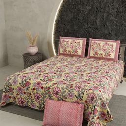 Aura Yellow Floral 180 TC King Bedsheet with 2 Pillow Covers-image-84