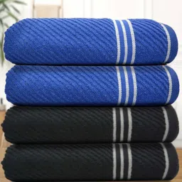 Myntra Elegant Homes Blue & Black 4 Pieces Cotton 400 GSM Bath Towel-image-40