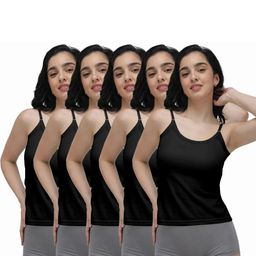 Amul Comfy Women's Cotton Black Plain/Solid Slips with Adjustable Straps - Pack of 5-image-51