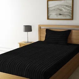 Myntra Elegant Homes Black 300 TC Single Bedsheet with 1 Pillow Covers-image-28