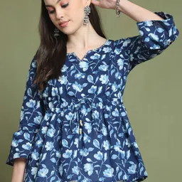 Rajnandini Floral Printed Pure Cotton A-Line Top-image-12