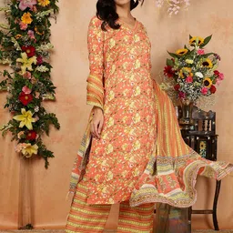 KIMAYRA Floral Printed Pure Cotton Kurta with Palazzos & With Dupatta-picture-6